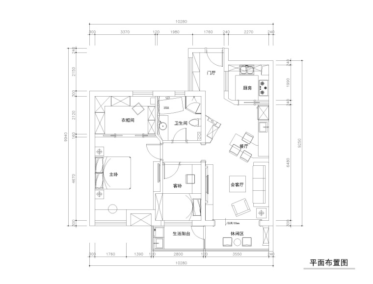 三居室装修效果图及施工图资料下载-常熟98平三居室公寓装修施工图+效果图