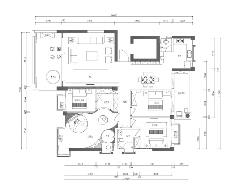 现代简约建筑效果图资料下载-现代简约风格四居室住宅装修施工图+效果图