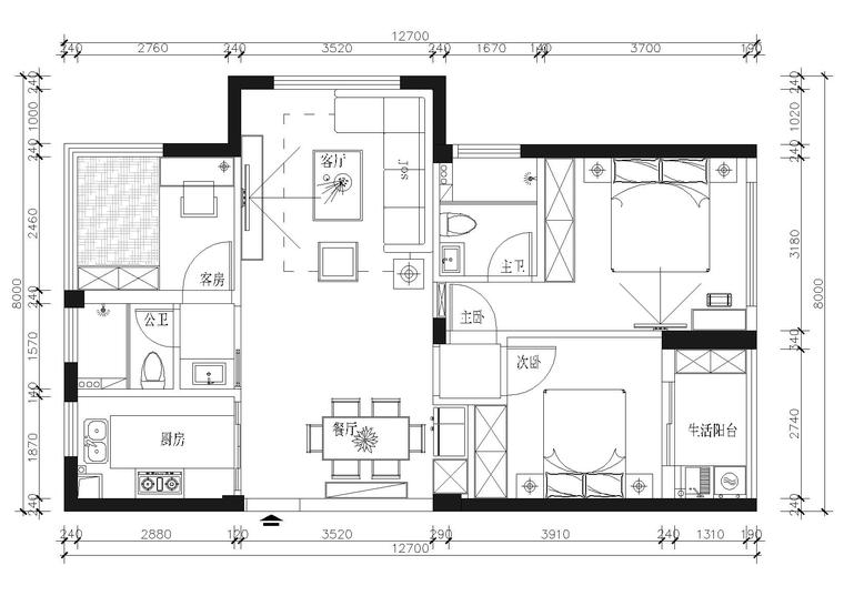 90平现代风格样板间设计项目施工图+效果图