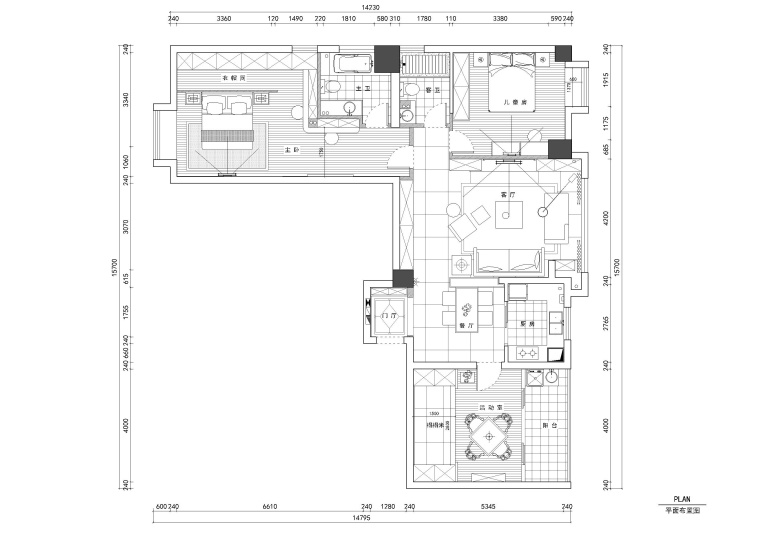 现代精装两居室室内装修图资料下载-现代风格两居室住宅装修施工图+效果图