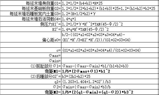 悬臂式混凝土挡墙侧压力计算excel-基础板配筋计算