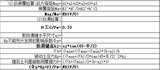 悬臂式混凝土挡墙侧压力计算excel-稳定性验算