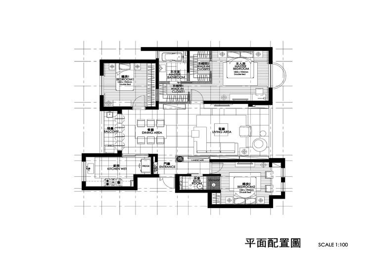 厦门住宅现代文本资料下载-[福建]厦门107平现代风格三居室住宅施工图