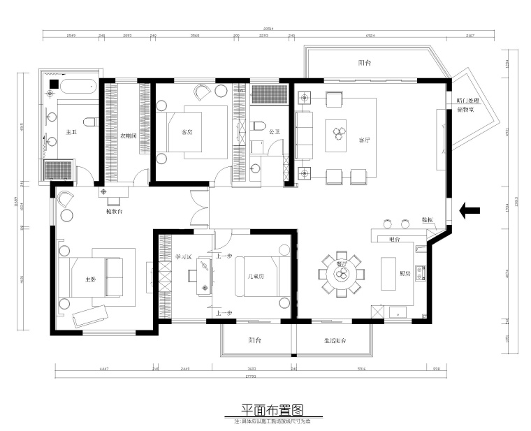 140平住宅室内装修资料下载-三居室住宅室内装修全套施工图+效果图