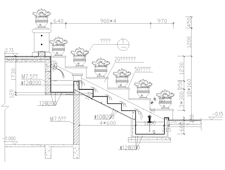 跌水景观水景施工资料下载-跌水景观大样详图CAD