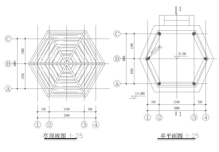 六角亭施工图图纸资料下载-六角亭CAD施工图