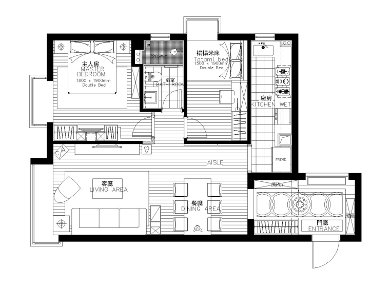 江苏小户型资料下载-现代风格两居室小户型装修施工图+效果图