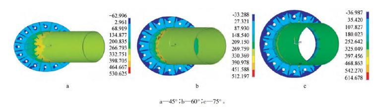 圆钢管刚性异形法兰轴拉承载力特性分析-第一主应力云图