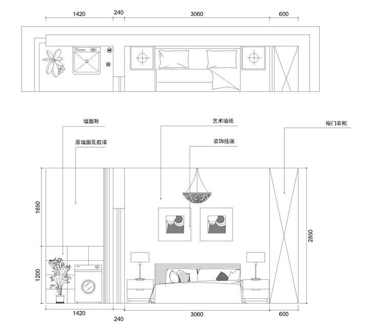汉阳60㎡现代低调奢华风格婚房装修施工图
