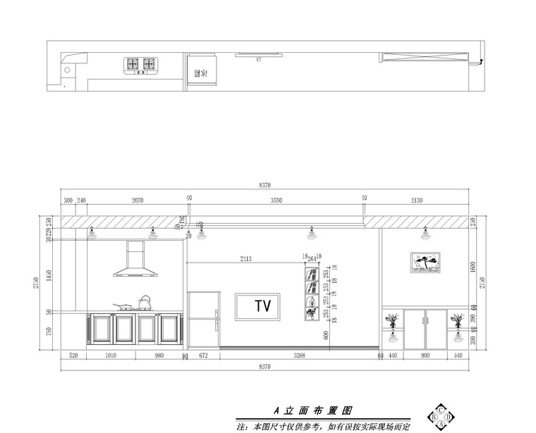 李先生一居室私人住宅室内装修施工图+效果-客厅厨房_看图王