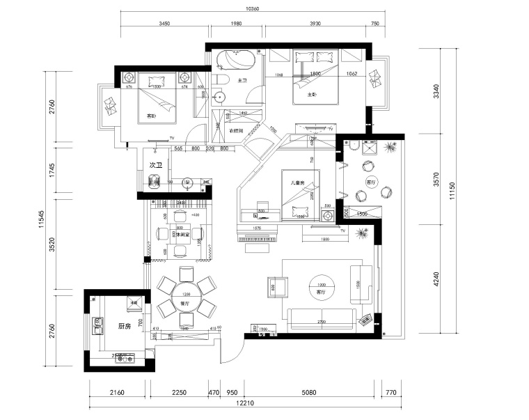 90平三居室装修效果图资料下载-武汉150㎡现代风格三居室住宅施工图+效果图