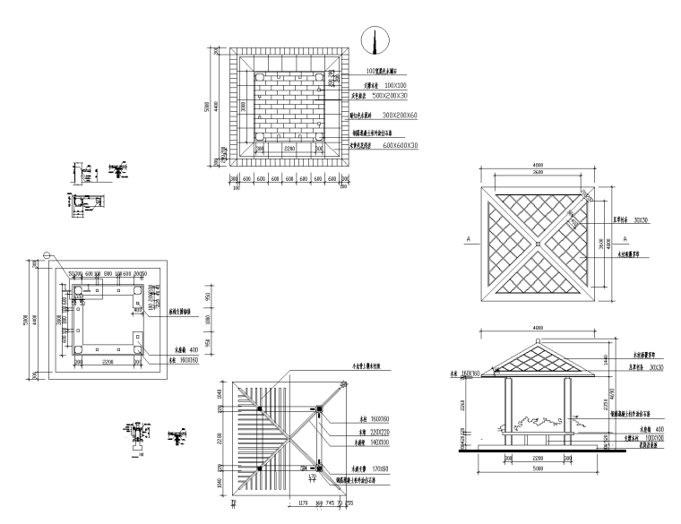 景观亭CAD图纸资料下载-景观草亭CAD施工图