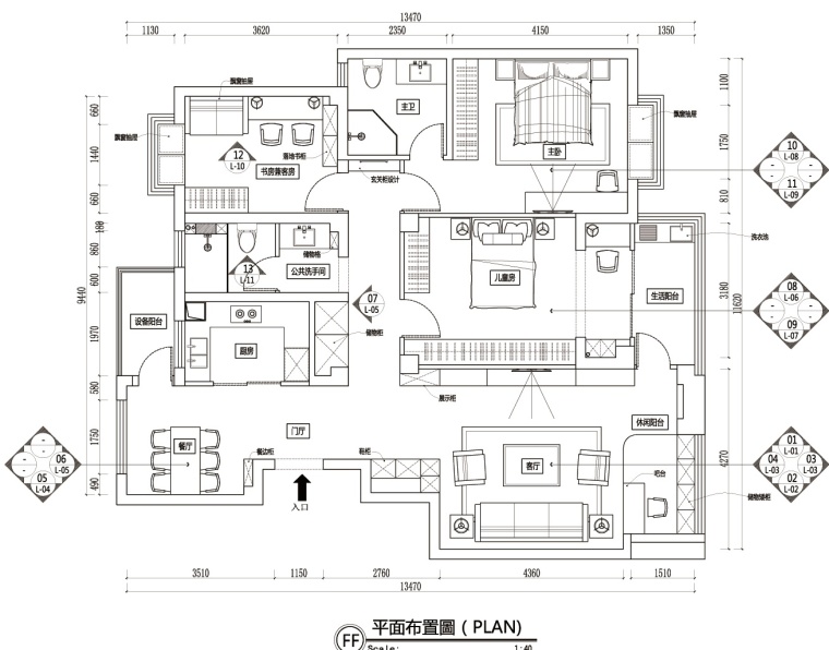 现代风格两居室大平层住宅施工图+效果图