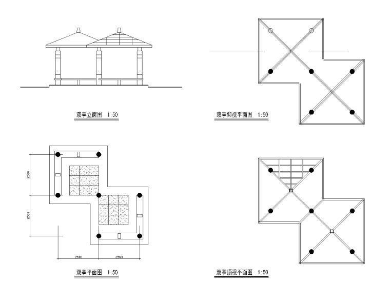 中庭景观图cad图资料下载-景观双亭CAD施工图