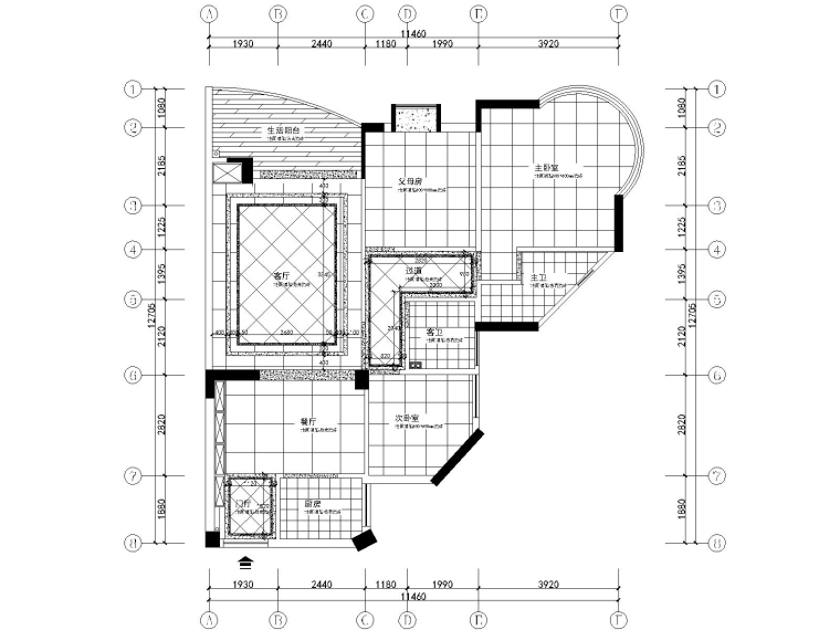 赖先生私人住宅室内装修施工图+效果图-3地面材质布置图