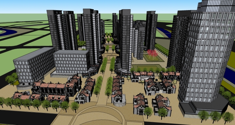 石库门里的工作空间资料下载-新中式石库门风情街建筑模型设计