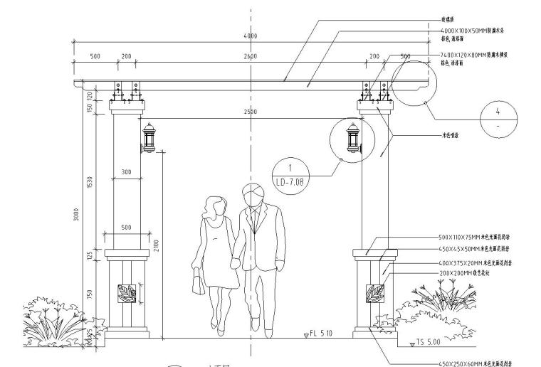 景观快题节点抄绘资料下载-园林景观节点详图|廊架施工图设计三