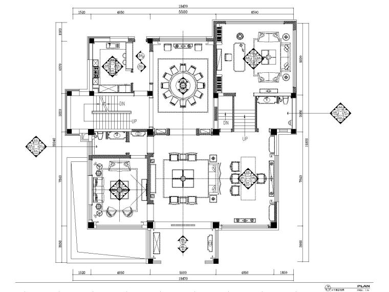 苏州中航樾玺63号古典中式别墅样板间施工图-1F立面索引图