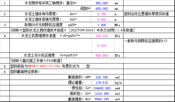 连续墙计算excel资料下载-SMW桩围护结构计算excel