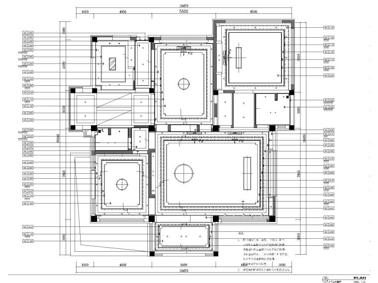 苏州中航樾玺63号古典中式别墅样板间施工图-1F天花布置图