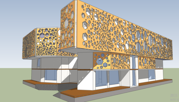 餐馆旅馆建筑设计资料下载-旅馆建筑表皮设计SU模型