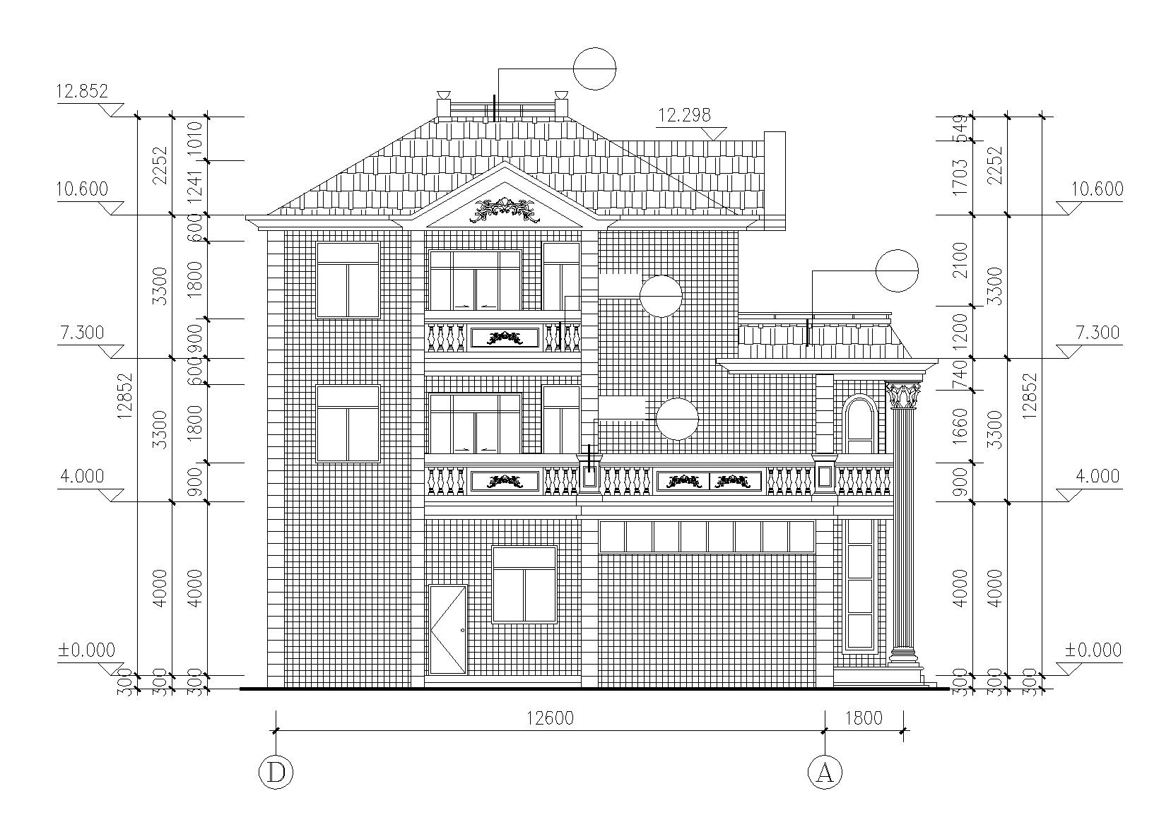 三层单家独院式别墅建筑施工图 立面图3