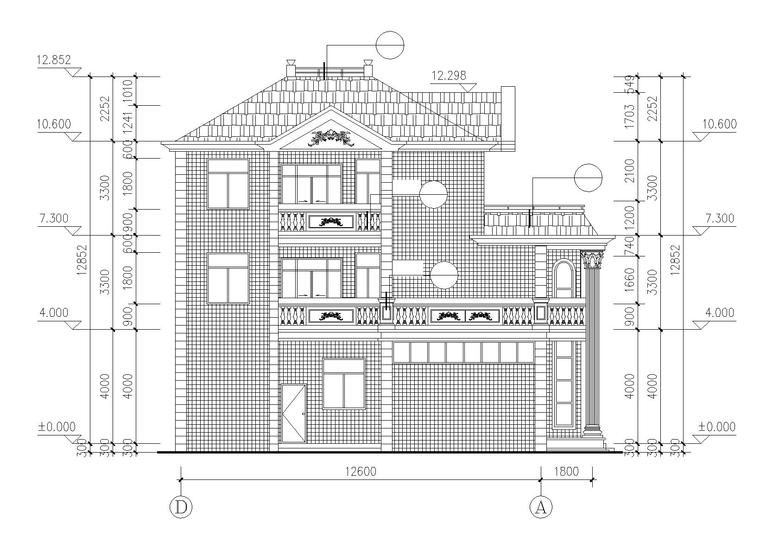 三层单家独院式别墅建筑施工图 立面图3