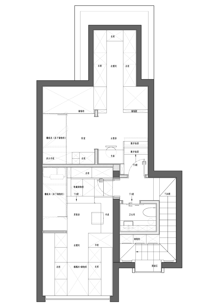 62㎡二胎房改造装修设计JPG平面+官方摄影​-P5阁楼改造后平面图