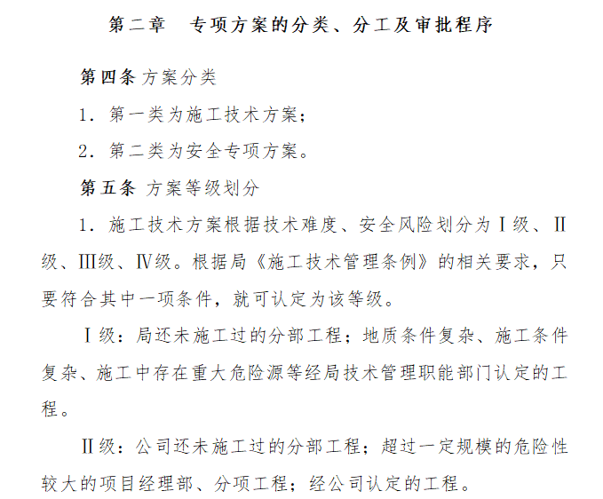 总承包部施工技术方案管理办法-专项方案的分类、分工及审批程序