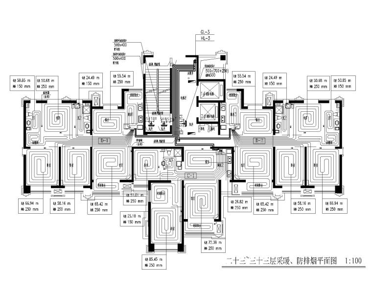 中建威海路项目15#楼暖通施工图-二十三~三十三层采暖、防排烟平面图