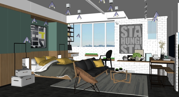 室内SU模型_​卧室空间设计模型（43套）-北欧欧式1