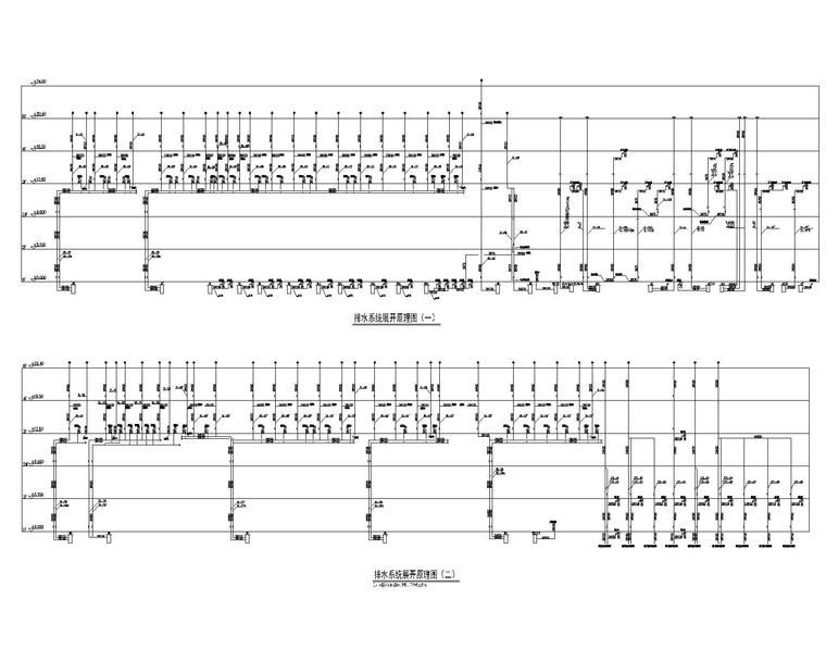 陕西汉中_汉街项目2区给排水施工图-排水系统展开原理图
