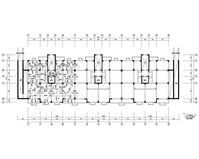 某14层高层住宅混凝土结构施工图（CAD）-结构平面图