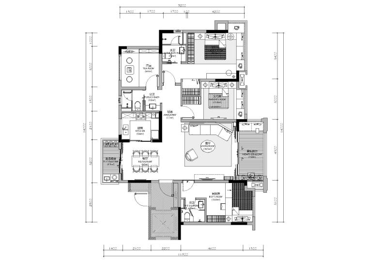 135平样板间设计施工图资料下载-​[贵州]135㎡现代三居室中式样板间施工图