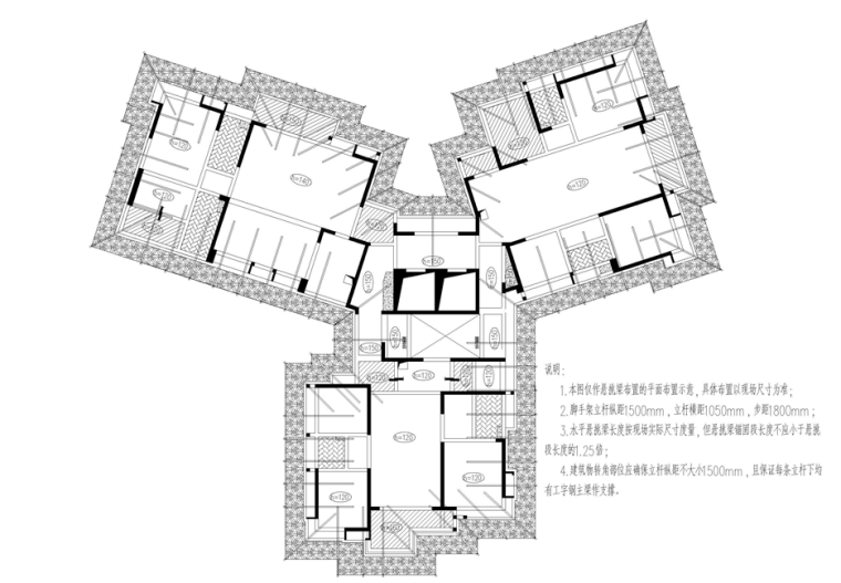 框剪结构住宅楼悬挑式脚手架专项施工方案-悬挑式脚手架平面范围示意图