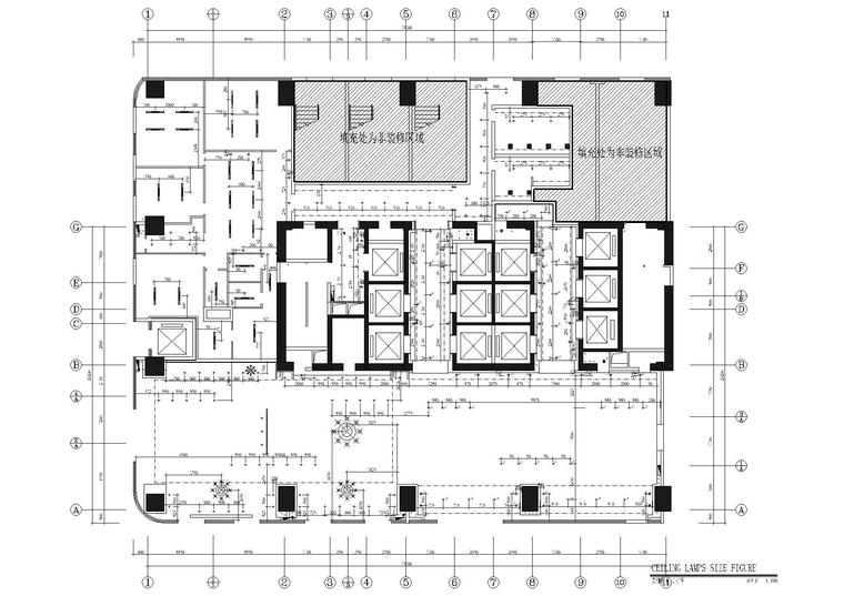 [重庆]财信·渝中城售楼部装饰施工图+效果图-售楼中心天花灯具尺寸图