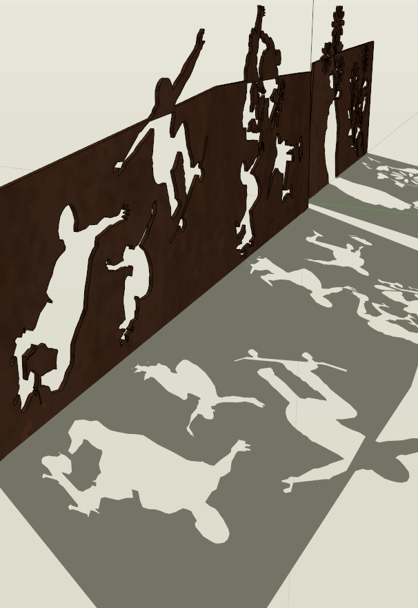 锈板运动人物象形阴蚀雕塑su模型