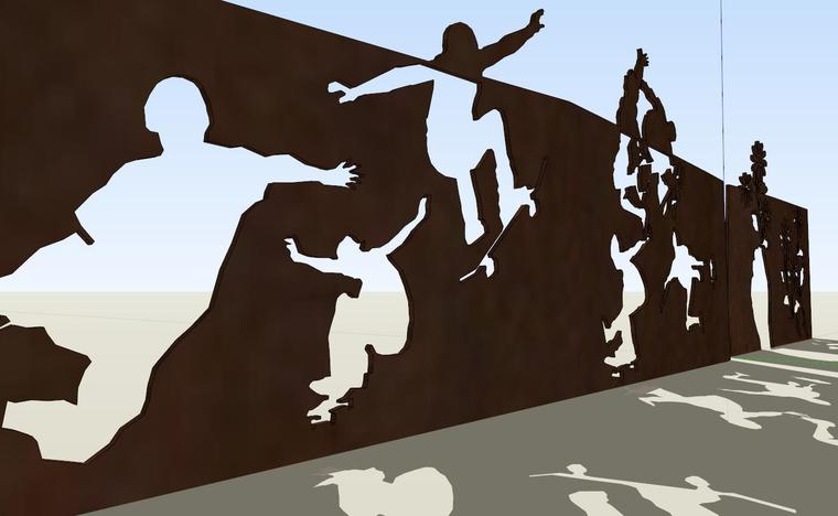 锈板运动人物象形阴蚀雕塑su模型