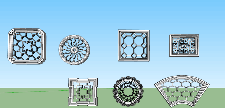 19件中式风格花窗SU模型设计-1