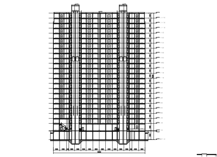 某地产高层花木商品房住宅规划设计方案文本-二、三号楼1-1剖面图