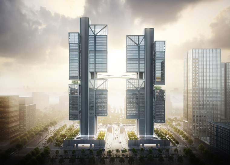 上海天空之城设计资料下载-大疆创新总部：天空之城项目丨设计方案两版
