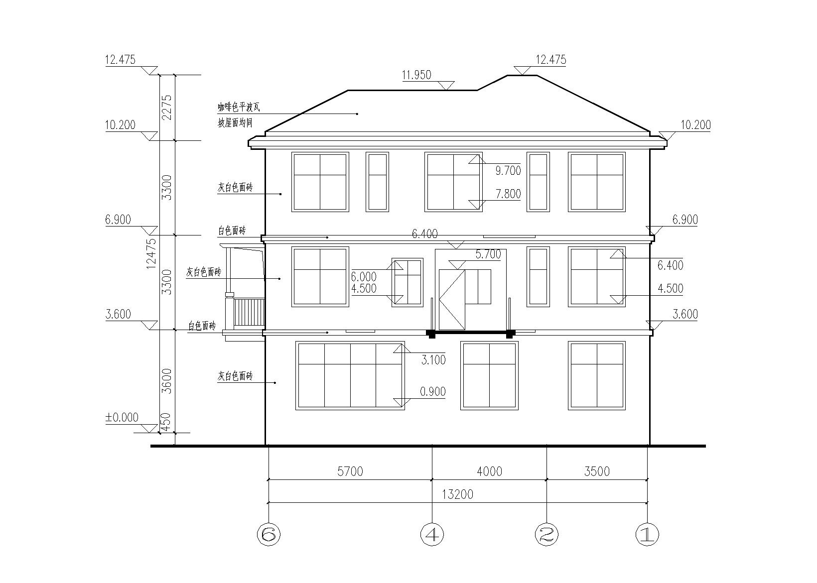 框架结构三层独栋别墅全套施工图 立面图3
