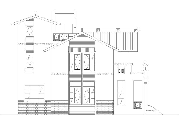三层别墅建筑方案cad资料下载-中式风格三层别墅建筑方案图（CAD）