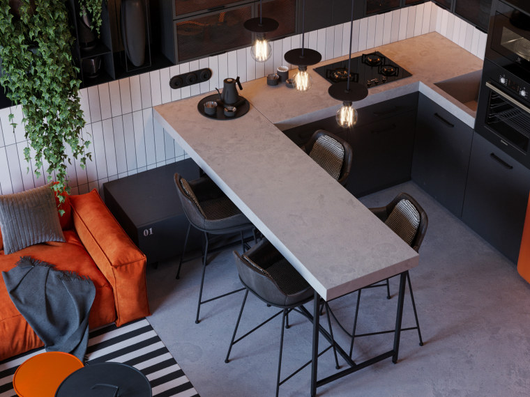 精致的北欧公寓设计资料下载-[图集]-橙色系小公寓 - 工业元素的精致感