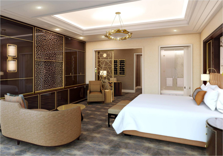[成都]五星商务酒店客房样板间装修施工图-大床房K2