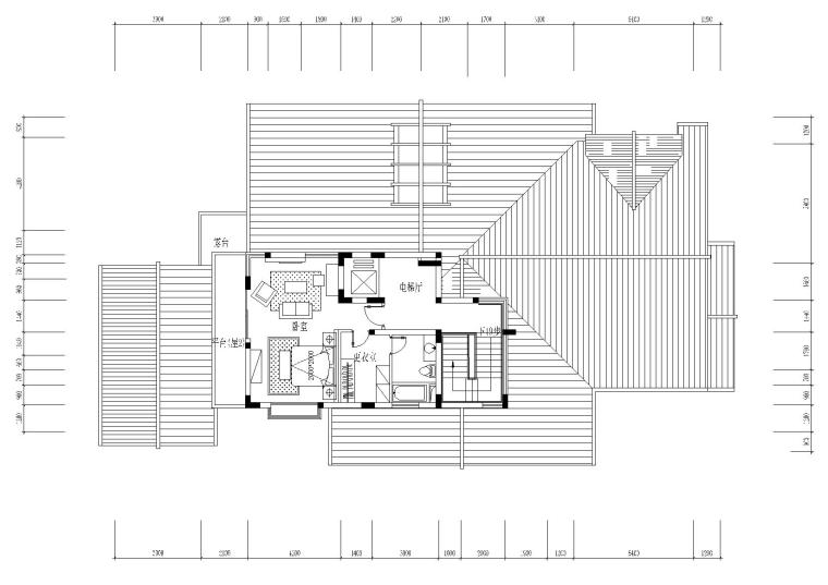 豪华别墅室内设计装饰设计施工图+效果图-三层平面布置图