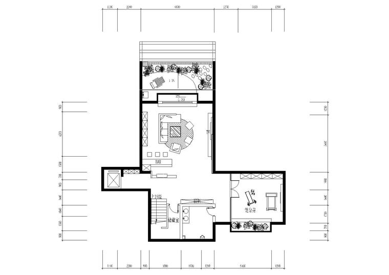 豪华别墅室内设计装饰设计施工图+效果图-负一层平面布置图