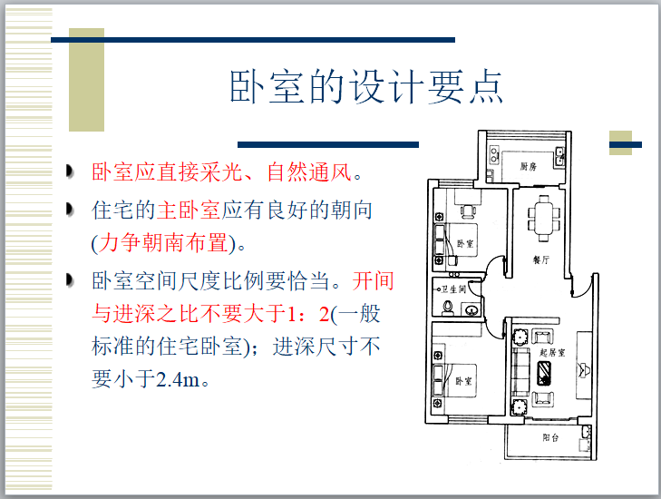 单元式多层住宅设计培训（PPT）-卧室的设计要点