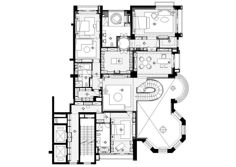 北京某豪华复式样板房装饰施工图+实景拍摄-二层平面布置图