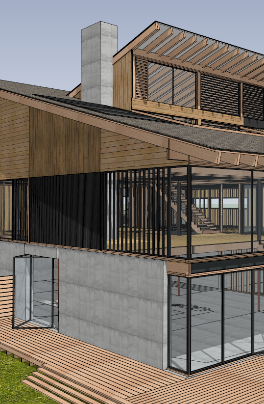 现代住宅家居空间斜面木结构建筑设计su模型